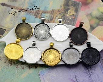 20pcs Aleación de zinc 25 mm Montajes de cabujón de copa de bisel redondo, base colgante de cabujón redondo, hallazgos de encaje, piezas en blanco colgantes de joyería Proveedores