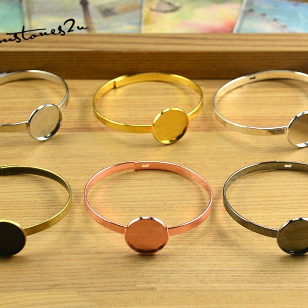 3pcs Brass Bracelet, Bracelet Supply, Blank Bracelet Cuff, Bezel Bracelet Bangle, 20mm / 25mm Round Bezel Setting Wholesale - 6 Colors
