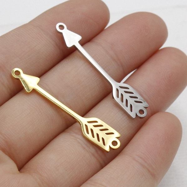 10pcs 5.22x33.3mm Two Hole Highly Polished Stainless Steel Feather Arrow Pendant, Arrow Charms,Stainless DIY Supplies,Jewelry Findings, T135