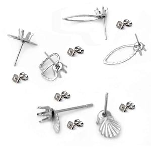30pcs Surgical Stainless Steel Geometric Earring Studs,Oval Base with Loop Earring Blanks,Herat Bezel earring Blanks with backs,BU519-521