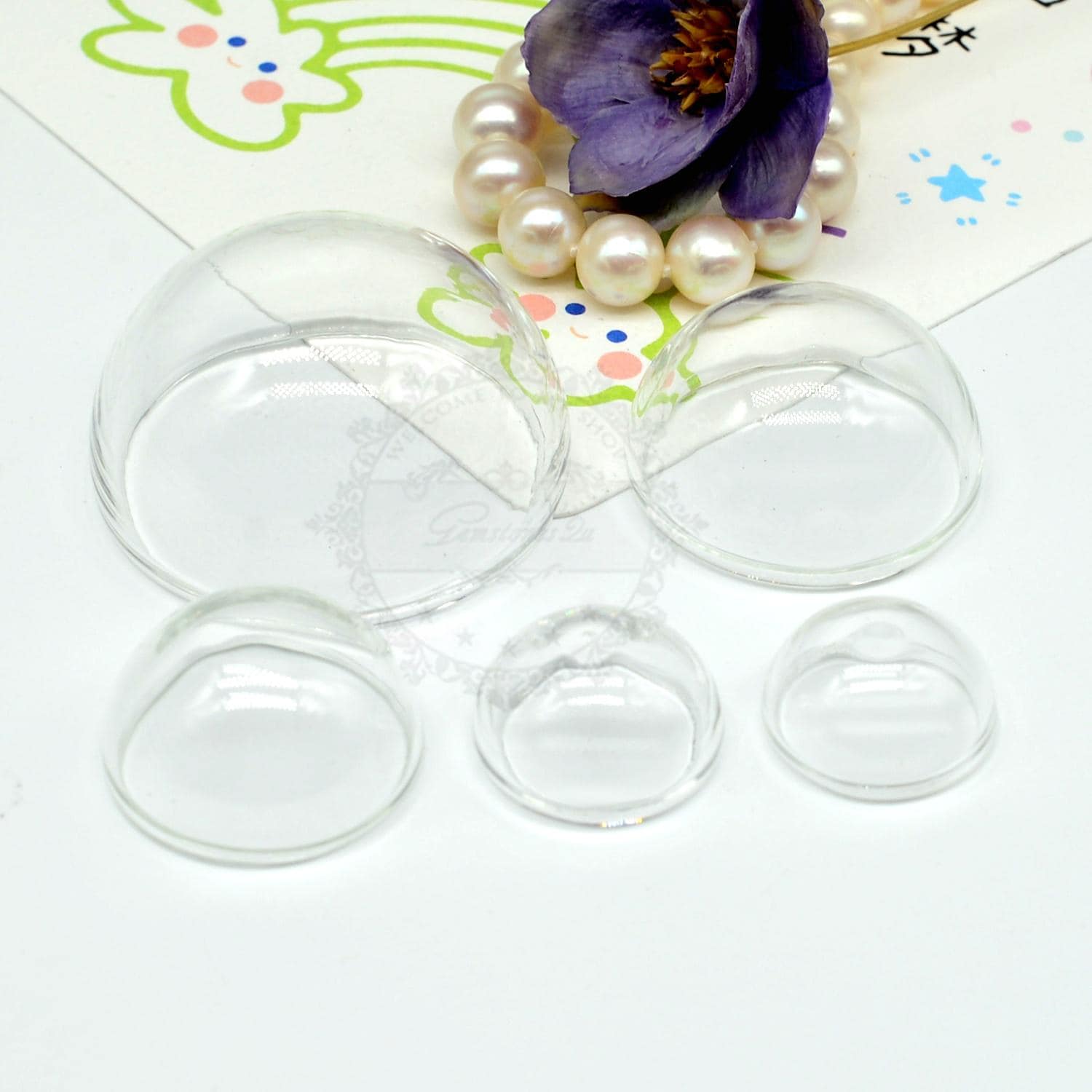 5pcs Glass half globe bubble dome Hollow Glass necklace pendant，Mini Glass cover crystal ball, Hemisphere，Glass bottle,Dried glass ball