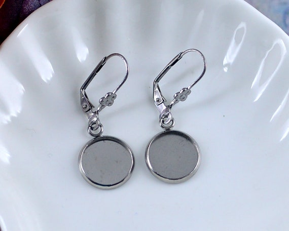 10 Pieces 316L Stainless Steel French Lever Back Earring Settings - 10mm To 25mm Cabochon Size - Silver