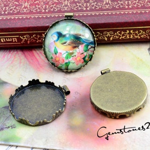 10pcs Antique Bronze 25mm Brass Round Cameo Base Setting Pendant