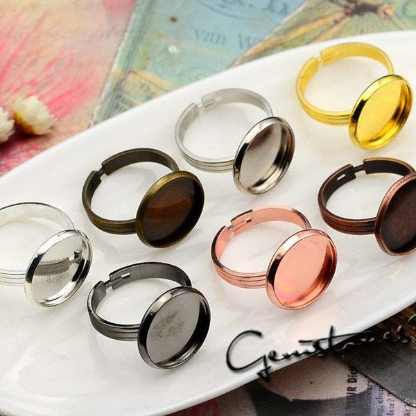 10pcs Adjustable Ring Blank with 10mm / 12mm /14mm / 16mm / 18mm / 20mm Base Setting, Glass Domes Ring Settings, Round Ring Blanks--7 Colors