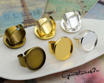 Anello vuoto regolabile da 10 pezzi con impostazione di base da 16 mm / 18 mm / 20 mm / 25 mm, impostazioni dell'anello a cupola di vetro, spazi vuoti ad anello rotondo - 3 colori