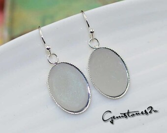 10pcs Silver Brass French Earwires Hook With Oval Pad, Oval French Earrings, Blank Oval Earwires Findings, Earring Finding Base--2 Size