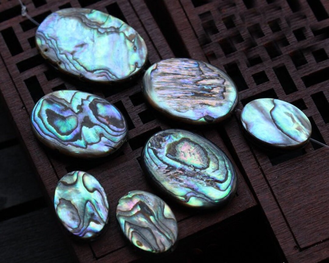 4pcs Abalone Shell Oval Beads, Paua Shell Egg Shape Pendant, Loose ...