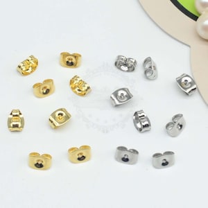 Tuercas de acero inoxidable quirúrgico, cierres para pendientes, tuercas para postes de pendientes, topes de tuerca para pendientes de mariposa, cierres de acero inoxidable para pendientes.