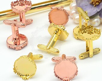 20pcs Cufflinks, Blank Cufflink tray, French Style Cufflinks, Metal Plated Cufflink, With 15mm Round Crown Pad Base Settings, 06071