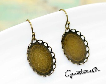 20pcs Bronze Brass French Earwires Hook With Oval Pad, Lace Oval French Earrings, Blank Oval Earwires Findings, Earring Finding Base--2 Size