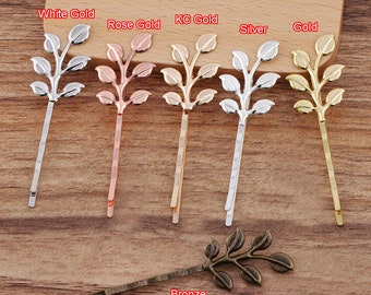 30pcs 19x37mm Bobby Pins Leaf Filigree Pad, Brass Jewelry Vintage Leaf Hairpins, Flower Hair Findings, Hair Accessories -- 7 Colors 07463