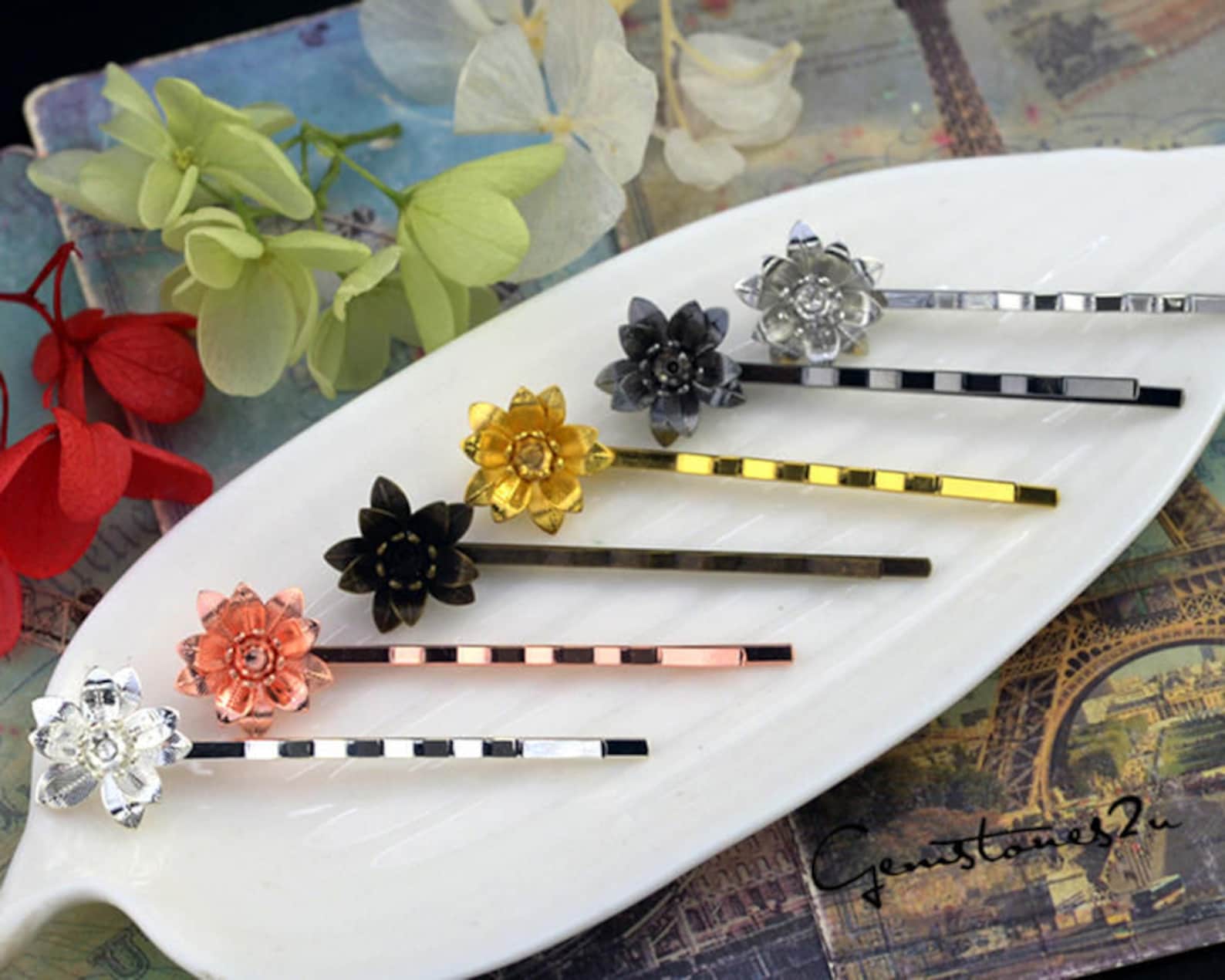 20pcs 15x6mm Filigree Flower Hairpins Brass Jewelry Vintage Etsy