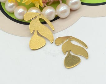 15x21mm Single Hole Raw Brass Brushed leaves Pendant Charms, Brass Branch Pendants, Brass Base/Brushed Leaf /Pendant, Jewelry Supplies, 231