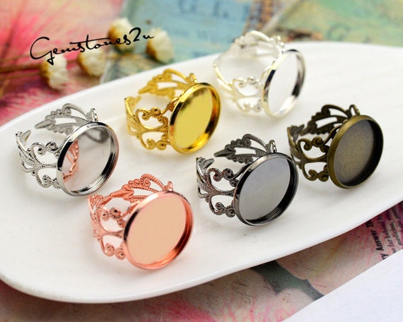 Adjustable Ring Settings Glass Cabochons Ring Blank Bezels Jewelry Making  10pcs