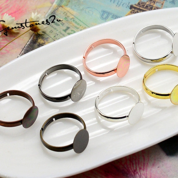 20pcs of Brass Ring Base With 6mm / 8mm / 10mm Glue Pad Setting, Brass Adjustable Ring Base Flat Pad Setting -- 7 Colors available