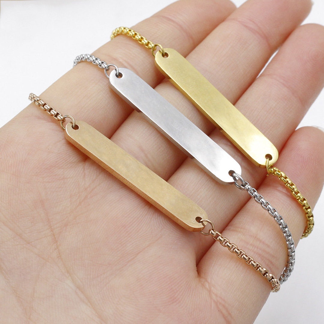 2pcs Polished Stainless Steel Oval Bar Bracelet Personalized Etsy