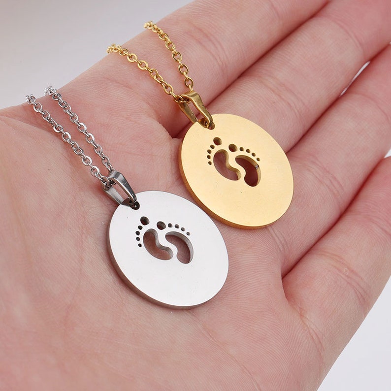 5pcs 45cm Polished Stainless Steel Hollow Baby Ankle Pendant Necklace, Cute Small Foot Necklace,Pregnant Women's Mother's Day Gift , T100 image 1