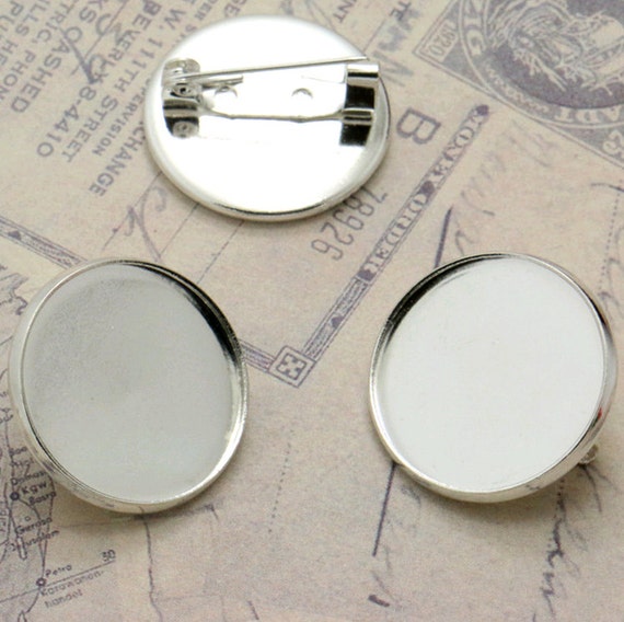10pcs Brooch Base Bright Silver Easy Lock Pin Brooch 20mm Round
