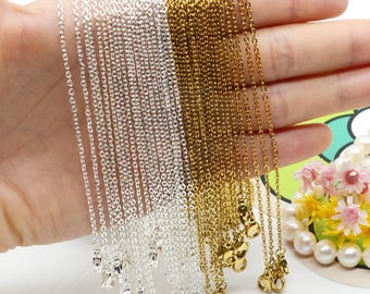 10pcs 1.5mm /2.0mm Finished 316L Stainless Steel Chain, Flat oval Cable chain, Gold /Rose Gold plated, 20 inches Steel Chain, B690