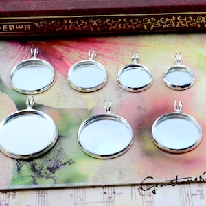 20pcs Bright Silver 10mm / 12mm / 14mm / 16mm / 18mm / 20mm / Brass Cameo Base Setting Pendant