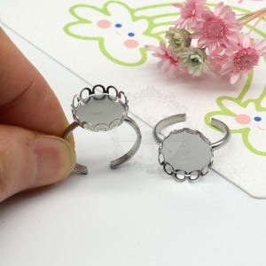 20pcs 12mm Stainless Steel Ring, Adjustable Ring Blanks, Lace Ring Base, Ring Base Tray DIY material Jewelry Making Accessories, BU796
