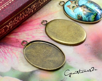 10pcs Antique Bronze 18x25mm Brass Oval Cameo Base Setting Pendant