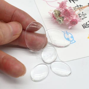 Oval Clear Glass Cabochons Wholesale, Hand-Cut and Fired, Crystal Clear Colorless Glass, transparent glass covers--5 Size available