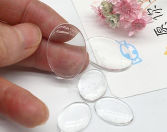 Cabochões de vidro transparente oval atacado, cortados à mão e queimados, vidro cristalino incolor, tampas de vidro transparente - 5 tamanhos disponíveis