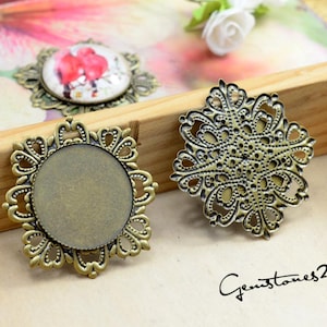 10pcs Antique Bronze 25mm / 30mm Brass Round Cameo Base Setting Pendant