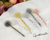 20pcs 15mm Filigree Flower Hairpins, Brass Jewelry Vintage Flower Hairpins, Filigree Flower Base Setting Wholesale 6 Colors available