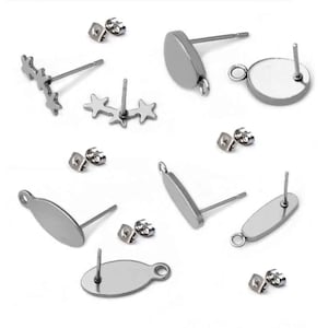 30pcs Surgical Stainless Steel Geometric Earring Studs,Oval Base with Loop Earring Blanks,Round Bezel earring Blanks with backs,BU522-525