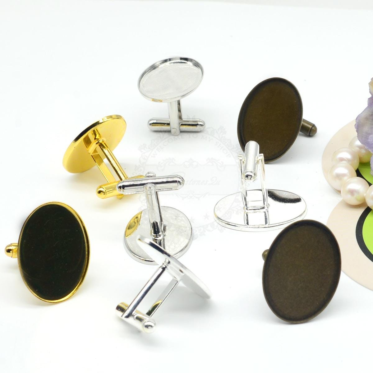 20 Pièces Boutons De Manchette En Laiton Plaqué Or Vierges 16 Mm - Plateaux Ronds Pour Artisanat, Neufs, Origine Chine
