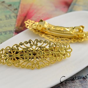 10pcs 28x56mm Filigree Floral Hair Barrette Base Setting, Brass Hair Barrette, jewelry Vintage Hair barrette--6 Colors available, 07655