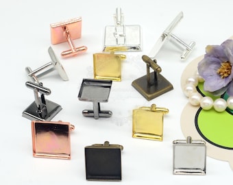 20pcs Cufflinks, Blank Cufflink tray, French Style Cufflinks with 16mm/ 18mm/ 20mm/ 25mm Square Pad Base Settings, 07527