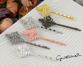 20pcs 23x30mm Bobby Pins Flower Filigree Pad, Brass Jewelry Vintage Flower Hairpins, Flower Hair Findings, Hair Accessories 7 Colors 7169
