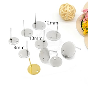 100個入り イヤリングポスト/イヤーナットバック、ステンレススチール製ベゼルイヤリングスタッド、8mm/10mm/12mm 接着可能フラットパッド、BU264