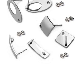 30pcs Surgical Stainless Steel Geometric Earring Studs,Oval Base with Loop Earring Blanks,Square Bezel earring Blanks with backs,BU480-482