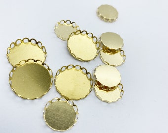 50pcs 10mm-30mm Round Circle Lace Edge Settings- Raw Brass- Round Cabochon Settings, Round Cab, Flatback Settings, Round Brass Setting,05611