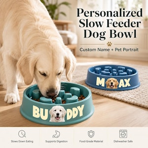 Comedero lento personalizado para perros / Comedero personalizado con retrato de mascota / Comedero de alimentación lenta para perros / Regalo para cachorros / Regalo de cumpleaños para perros