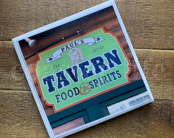 Lake Como: Paul's Tavern Logo Tile Coaster