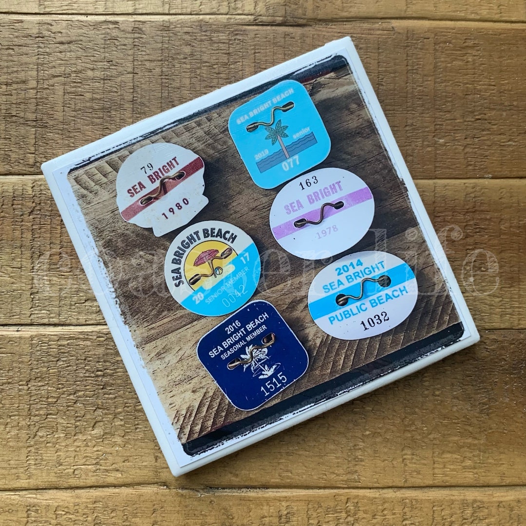 Sea Bright Beach Badges Tile Coaster Etsy