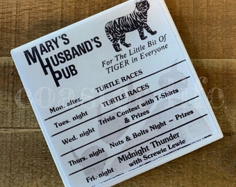 Belmar: Mary's Husband's Pub Turtle Races Menu Tile Coaster