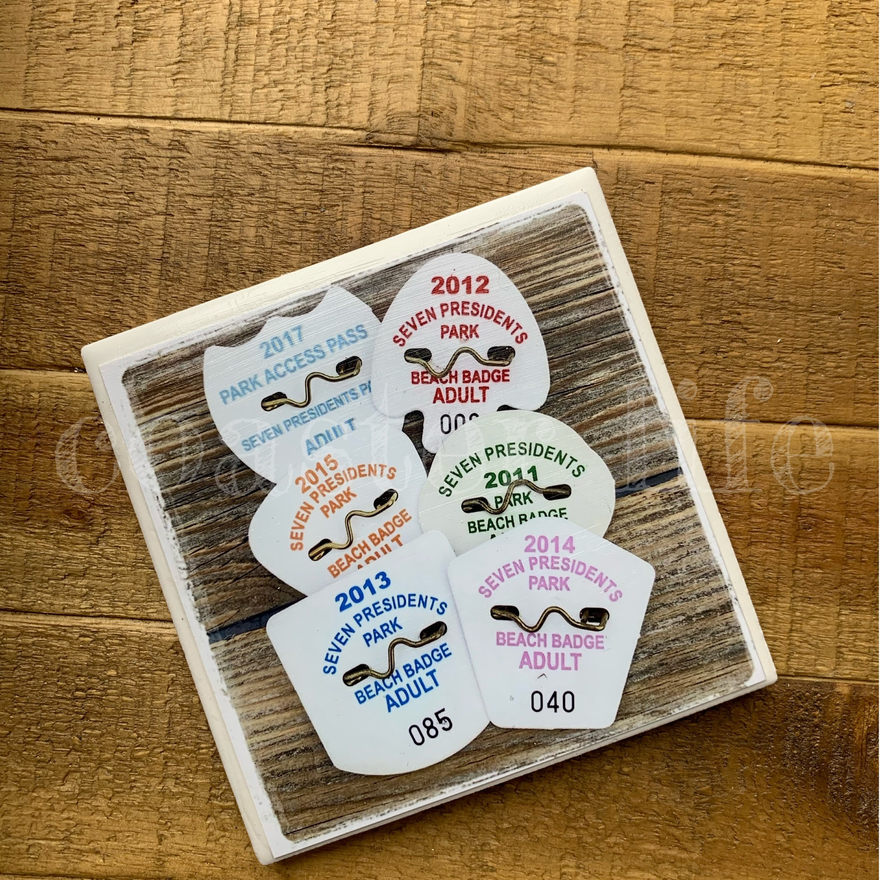 Long Branch: Seven President's Park Beach Badge Tile Coaster