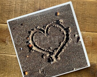 Heart in the Sand Tile Coaster