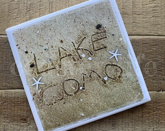 Lake Como: Beach Writing Tile Coaster