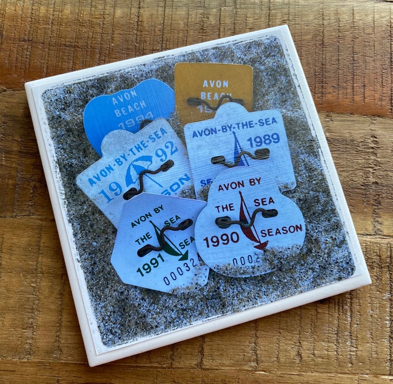 Avon by the Sea Beach Badge Tile Coaster Etsy