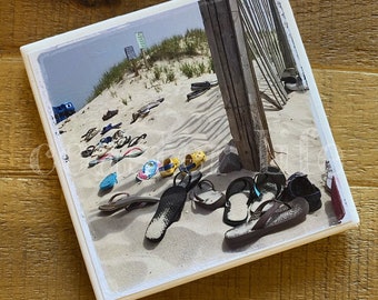 LBI: Flip Flops on Beach Tile Coaster