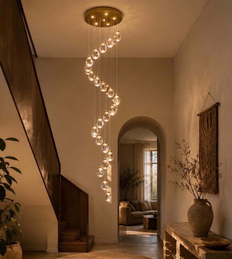 Kinbolas Pendelleuchte Mit 15 Glaskugeln – Moderner Kronleuchter Für Treppenhaus & Flur, Höhenverstellbar 60–300 Cm, LED-Schnur 4000K, Grau