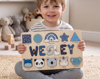 Personalized Baby Name Puzzle - Puzzle with Animals,Christmas Gift,First Birthday Gift