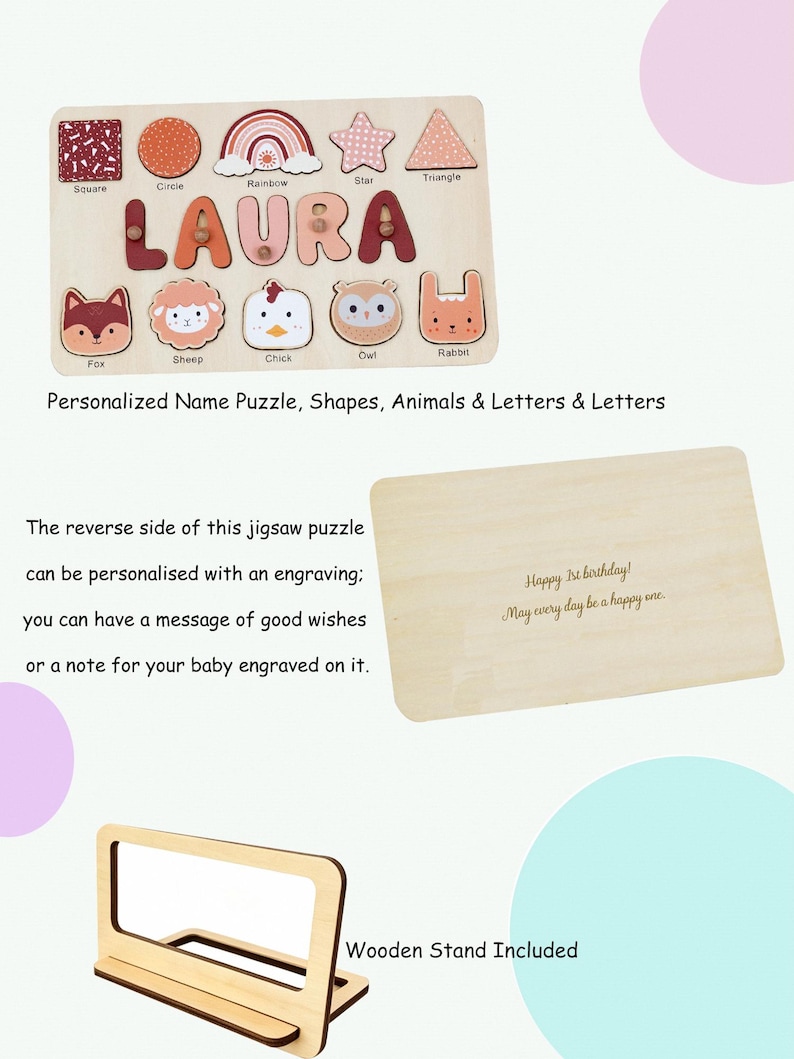 Animal Name Puzzle by Busy Puzzle | Baby Shower, Easter Gift | Girl and Boy | Custom and Personalized image 5